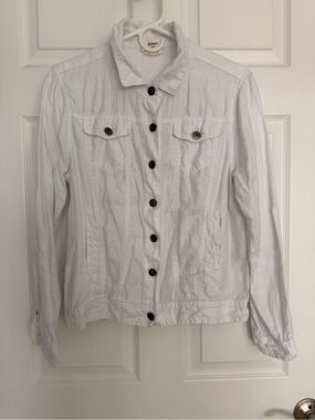 EUC Dylan 🌸 WMNS 100% Linen, White Jean Jacket Sz. S